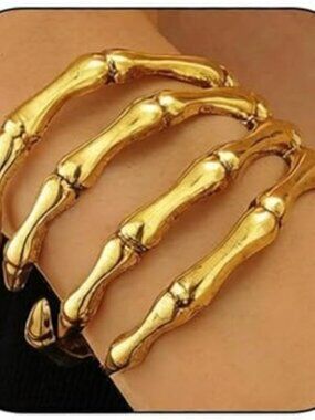 NEW Punk Skeleton Hand Bracelet Gold Skull Arm Cuff Open Adjustable Standout